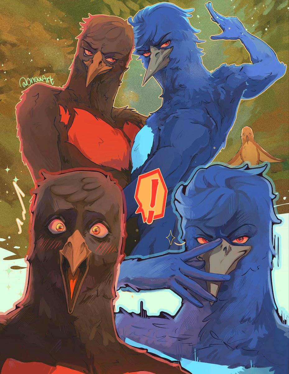 Fan art de dos aves inspirado en la animación