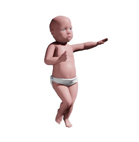 Un fotograma o remix de la animación Dancing Baby de los años noventa — ejemplo 1