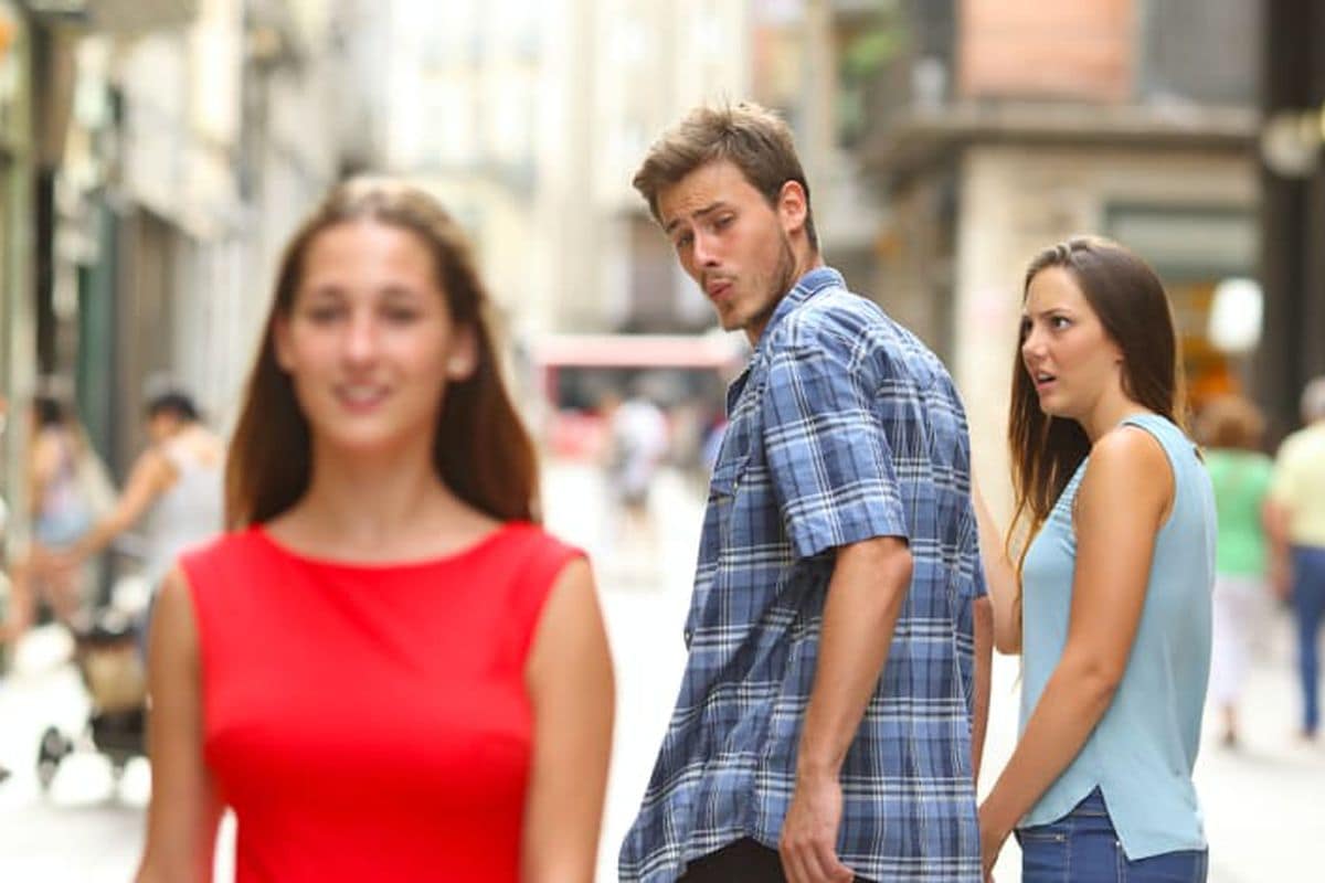 Distracted Boyfriend stock photo meme