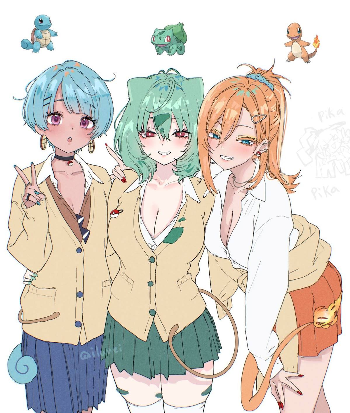 Fan art of Bulbasaur as a gyaru schoolgirl — example 5