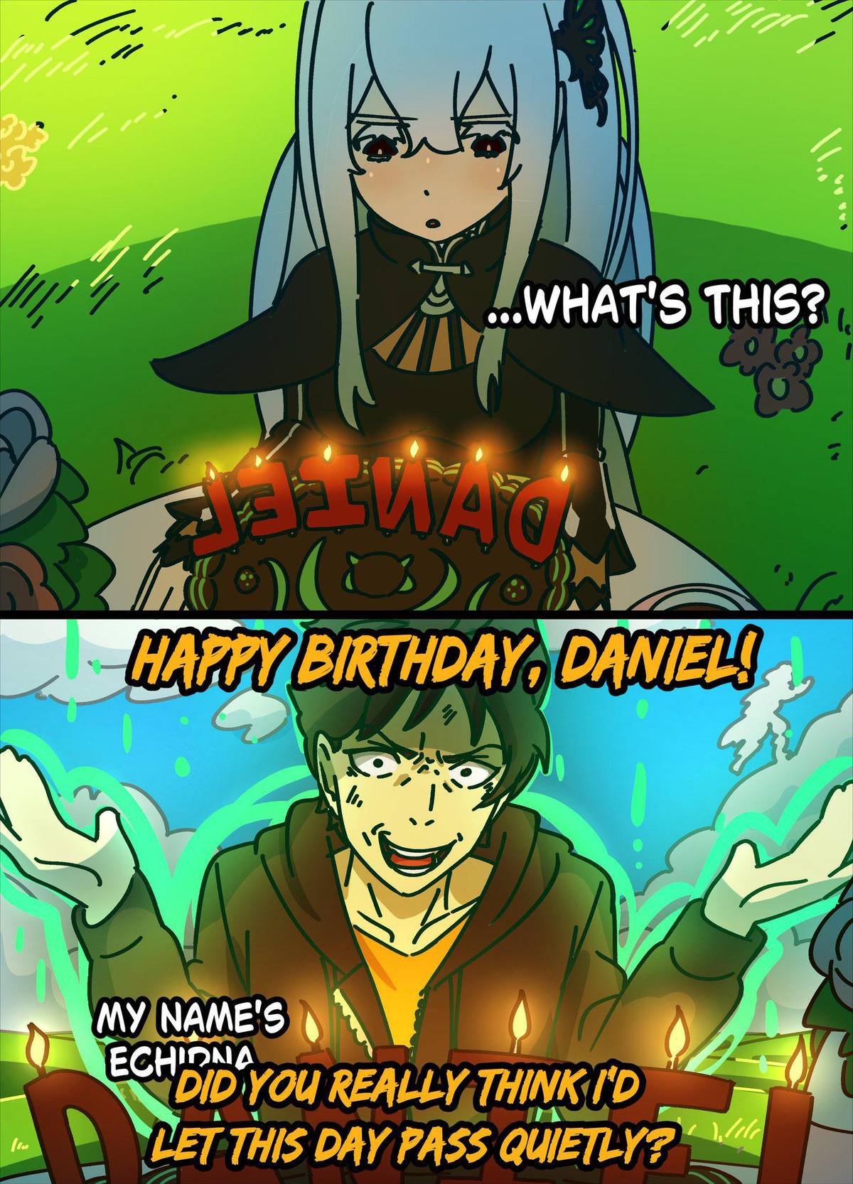 AI-styled Subaru Natsuki birthday image for Daniel — example 1