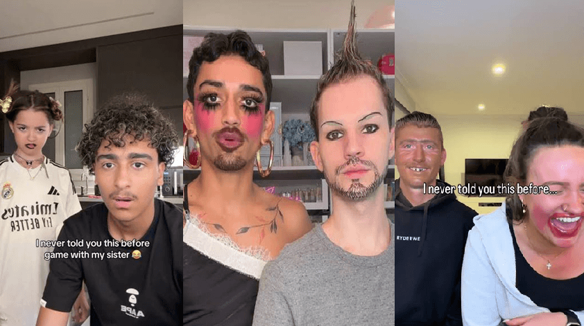Three pairs displaying accumulated makeup changes in the I Never Told You This But challenge