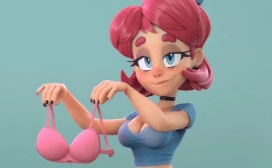 Scarlet holding two pink bras in a reaction image