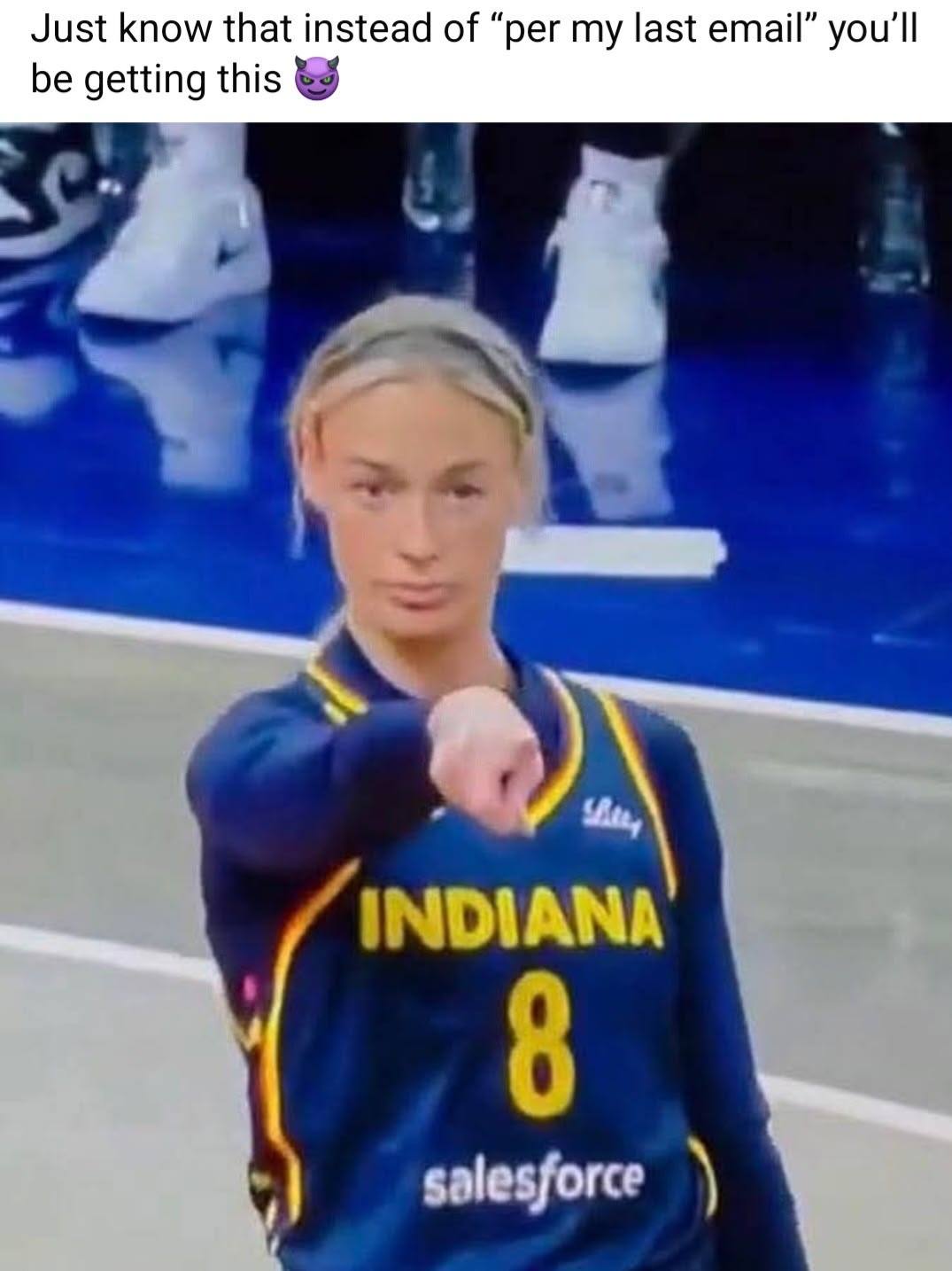 Sophie Cunningham pointing during an Indiana Fever game — example 1