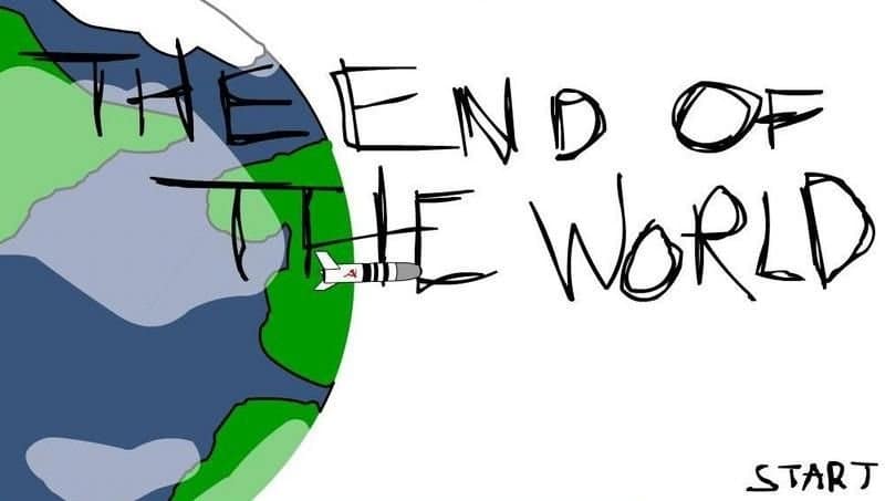 An opening frame from The End of the World shows a hand-drawn Earth and a small missile beside the title “THE END OF THE WORLD.”