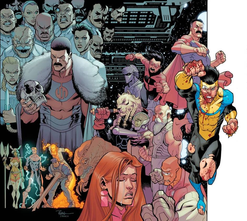 Ryan Ottley's INV 7 hard cover artwork with a dominant figure, skull, and grouped formation