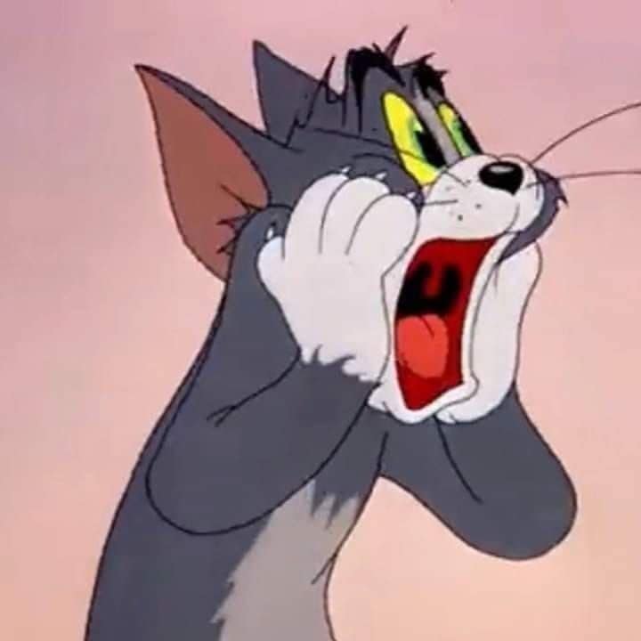 Classic cartoon Tom screaming in shock