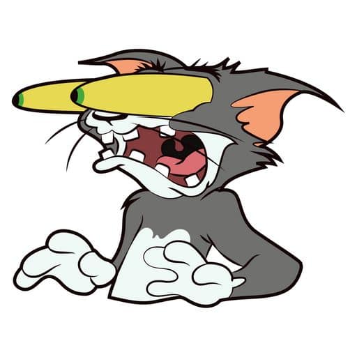 Tom with comically elongated yellow eyes