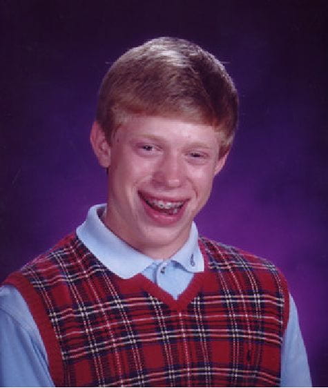 Bad Luck Brian yearbook photo with braces and awkward smile