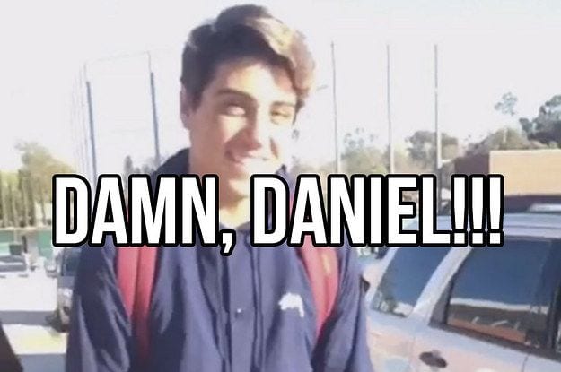 Daniel Lara smiling outdoors in the original Damn Daniel school video