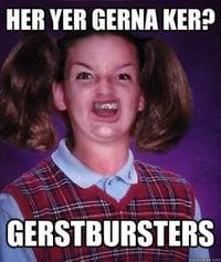 Ermahgerd girl holding Goosebumps books with the caption Gersberms