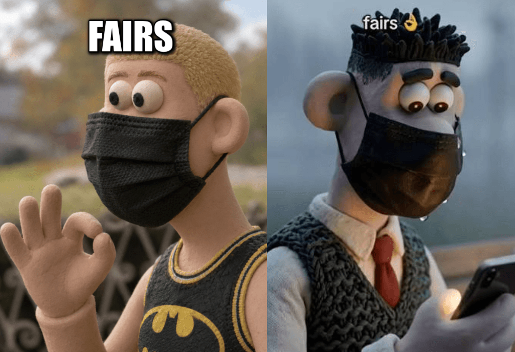 Two YBG Wallace-style Fairs meme variants using the OK hand sign and black mask