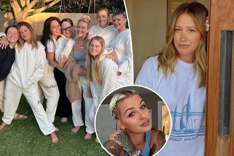 Ashley Tisdale beside a photograph of celebrity mothers