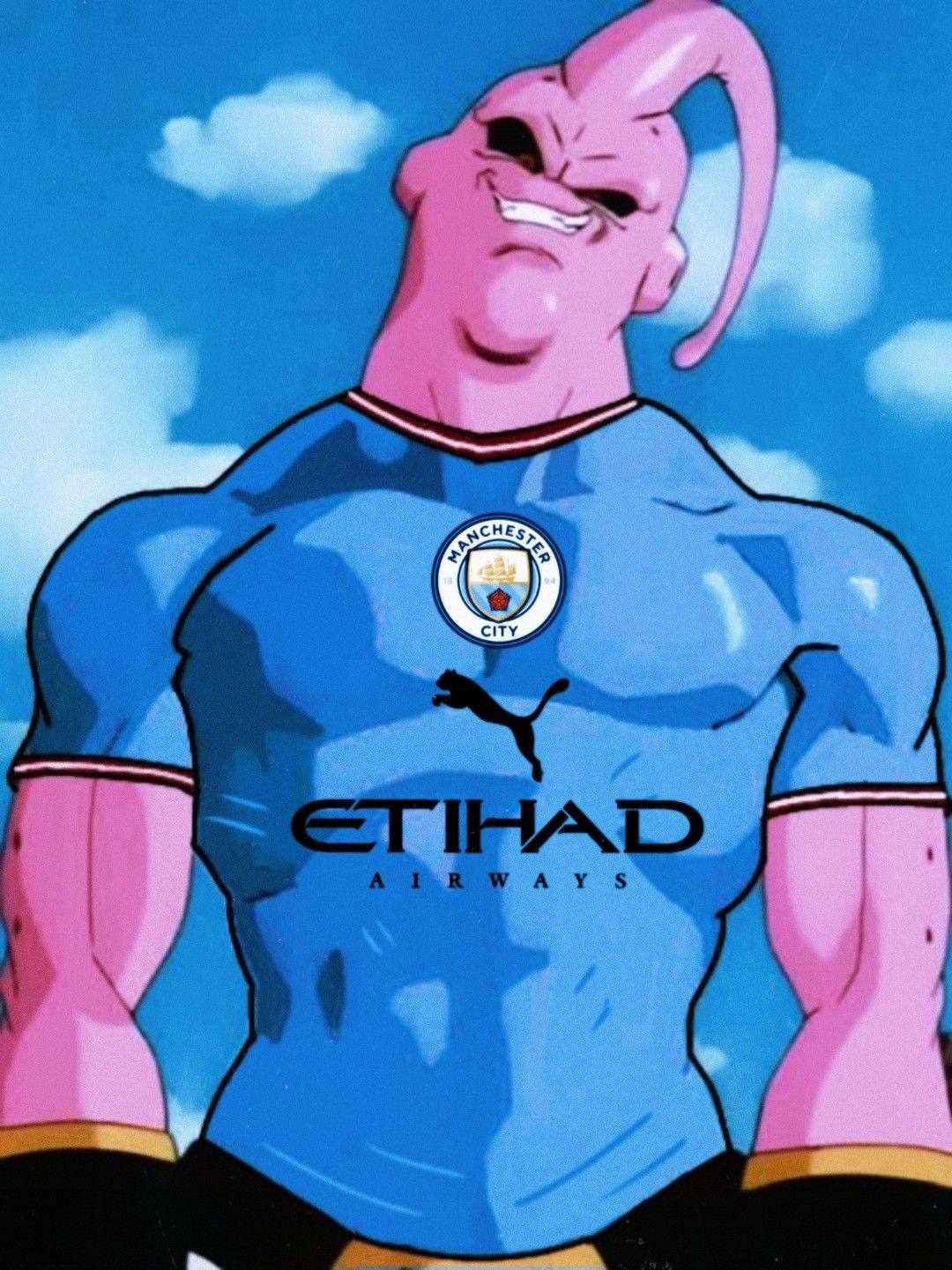Fan art de Majin Buu con una camiseta del Manchester City