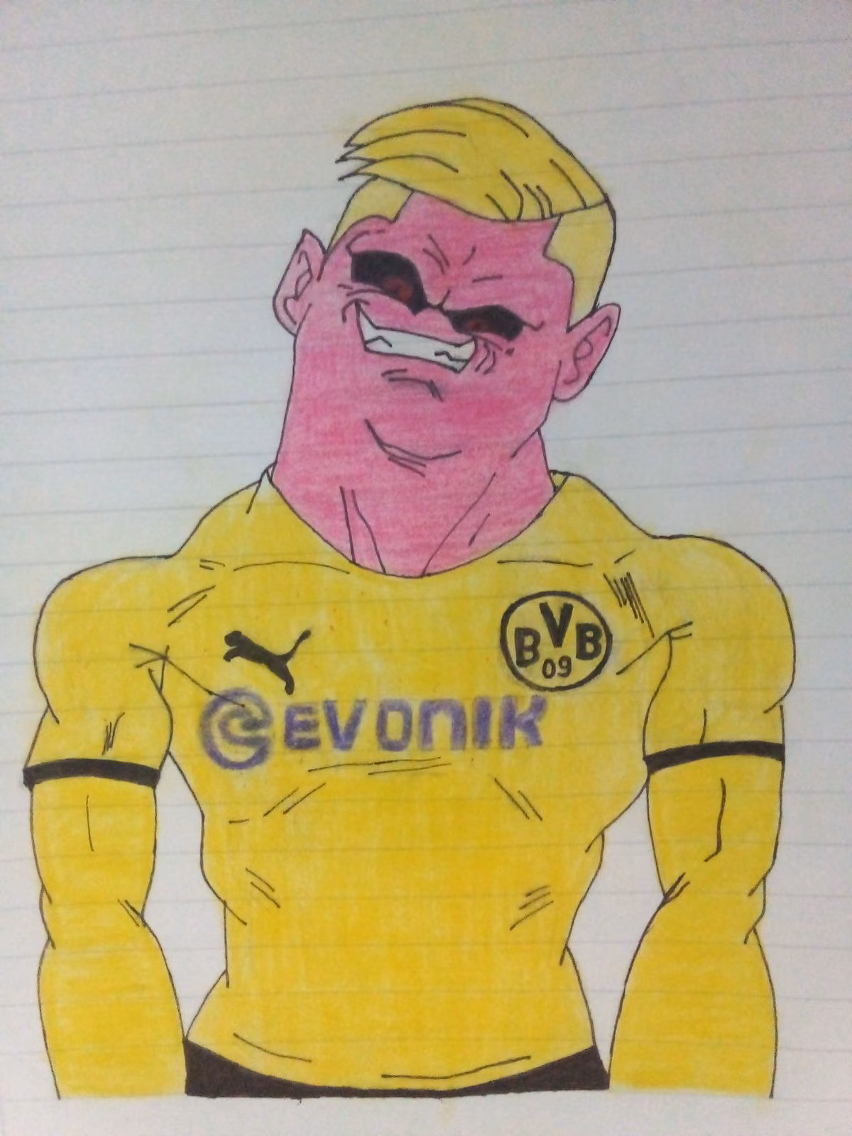 Dibujo de fan que transforma a Haaland en Majin Buu