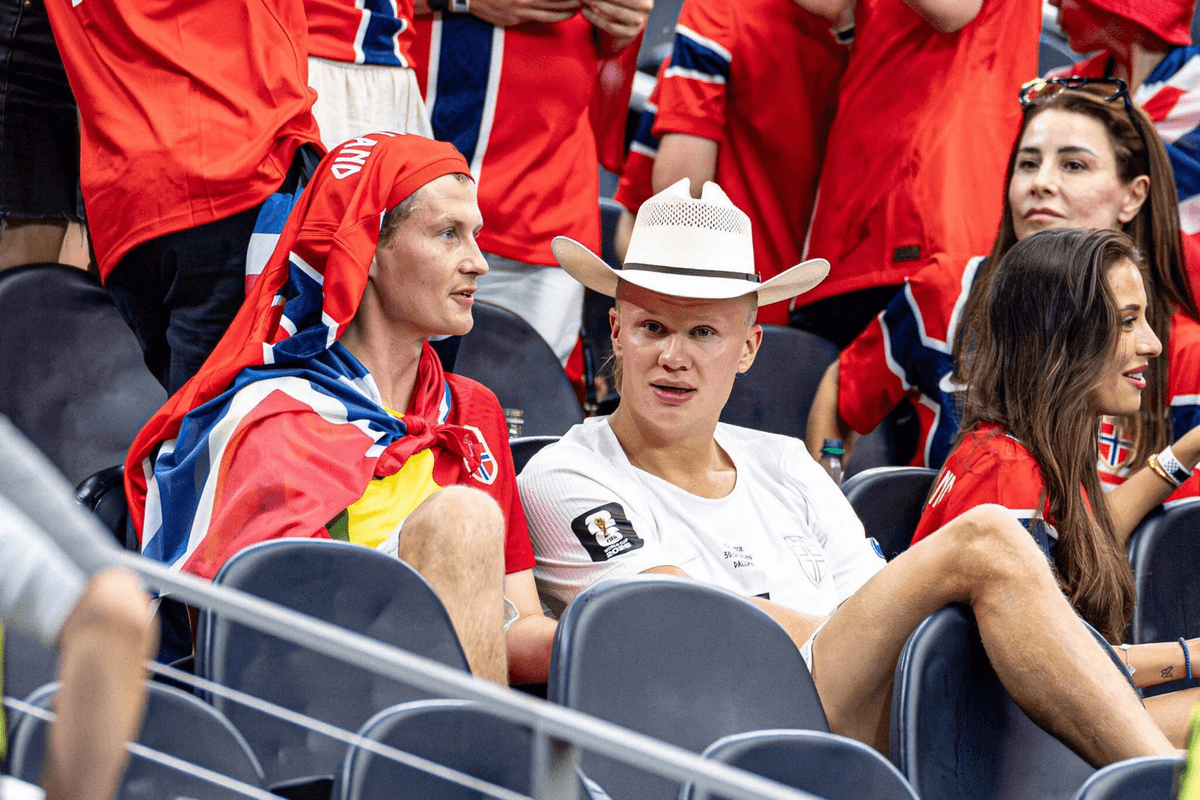 Erling Haaland in the stands with Norway supporters during the 2026 World Cup