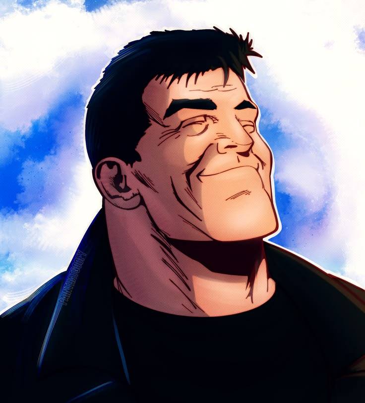Billy Butcher from The Boys comics smiling with closed eyes against a blue sky — example 10