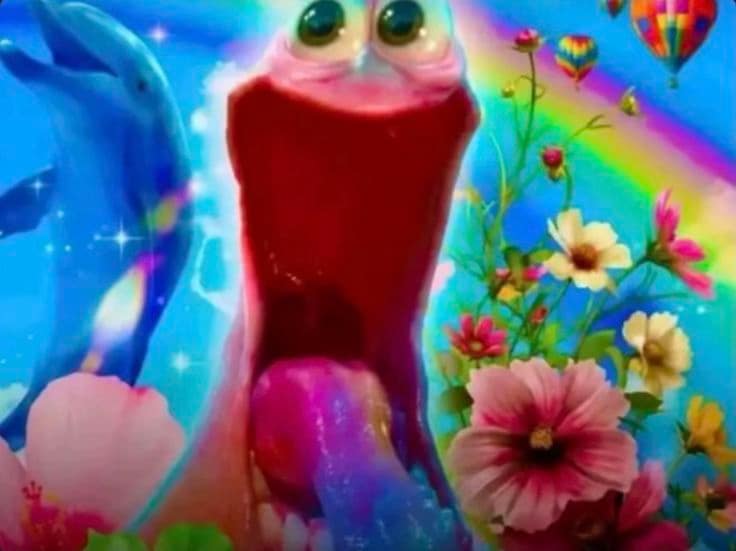 Geeked Patrick reaction image in a rainbow fantasy setting — example 4