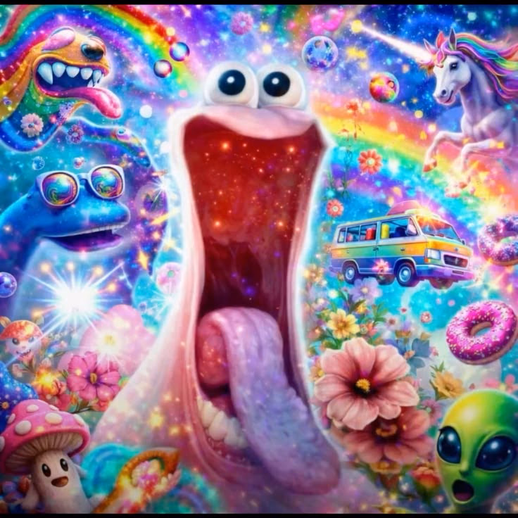 Geeked Patrick reaction image in a rainbow fantasy setting
