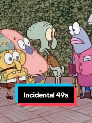 La agente inmobiliaria morada Incidental 49A aparece junto a Bob Esponja, Patricio y Calamardo