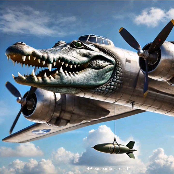 Bombardiro Crocodilo, un bombardero con cabeza de cocodrilo de Italian Brainrot