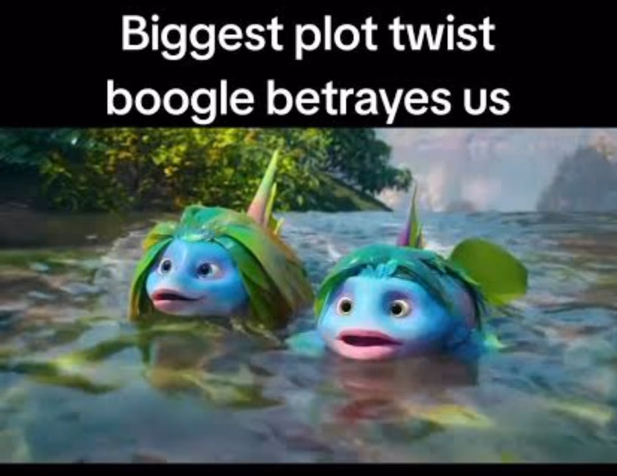 Swapped characters in water under the caption Biggest plot twist boogle betraves us