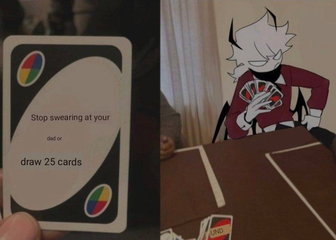 A man holding a huge hand of UNO cards — example 1